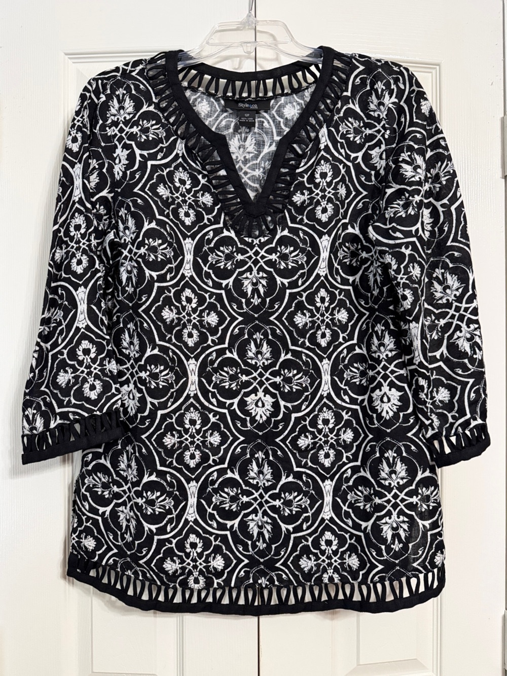 Style & Co. Black and White Linen Tunic Blouse Size 12P